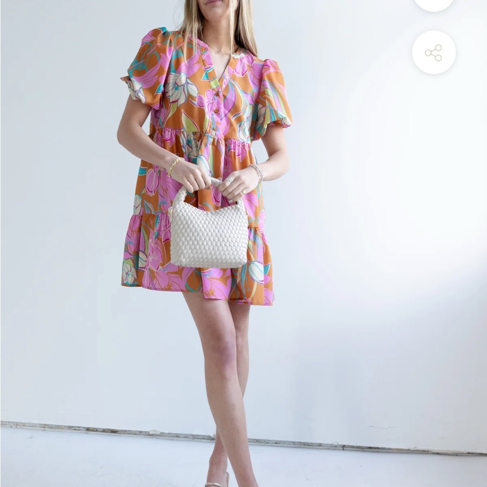 Flying Tomato Pink Puff Sleeve Mini Dress